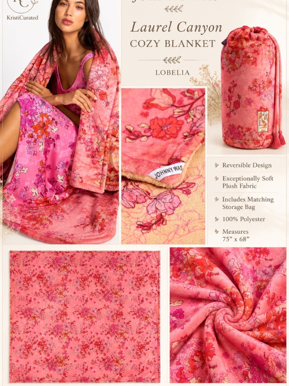 Johnny Was Lobelia Laurel Canyon Reversible Cozy Blanket NWT | Matching Bag - Picture 2 of 5